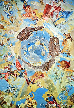 Old Fresco in Ruin of Summerhouse in MileÅ¡ov Stock Photo