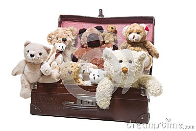 Old friends - nostalgic plush teddy bears isolated on white Stock Photo