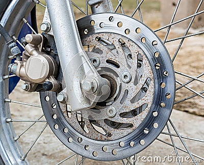 The old front wheel part of a motorcyle Stock Photo