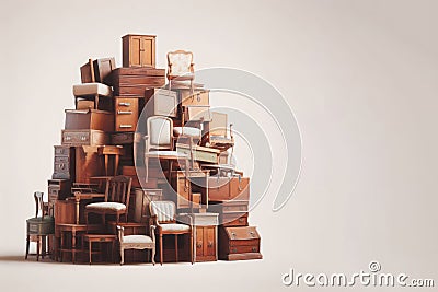 Old furniture stacked in one pile. Place for text. Stock Photo
