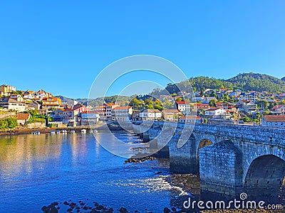 Old galician bridge historic monument Stock Photo