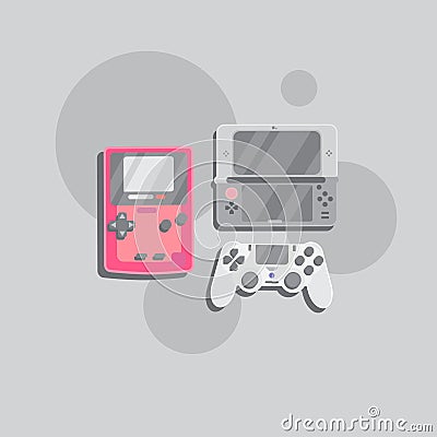 Old game console, like gamebot, ps stick, psp Vector Illustration