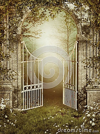 Old garden gate with ivy Stock Photo