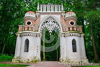 The old gate of Tsaritsyno Palace and public park in Moscow, Russia. Stock Photo