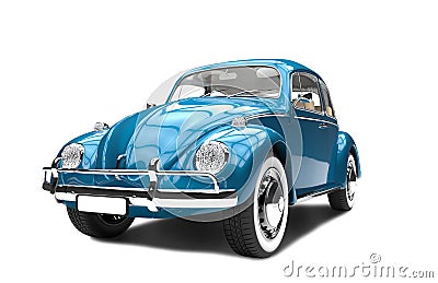 Old generic blue car on a white background Stock Photo