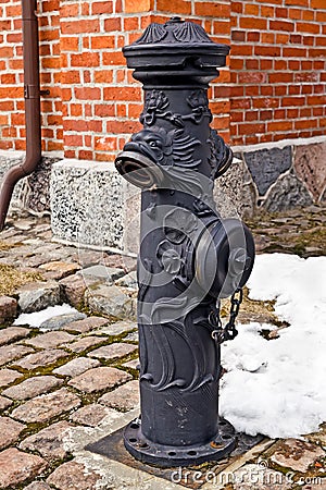 Old german fire column. Kaliningrad (Koenigsberg before 1946), Russia Stock Photo