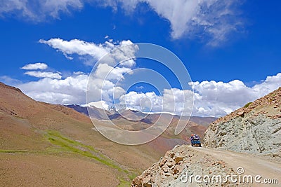 Old german vintage campervan on the steep road at Paso Abra Del Acay, Salta, Argentina Stock Photo