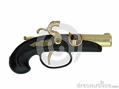 Old gilded pistol isolated on white background Stock Photo