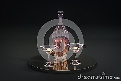 Old glass carafe with glasses Cartoon Illustration