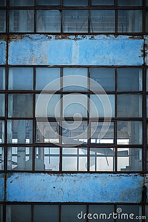 Old glass facade abandoned building Stock Photo