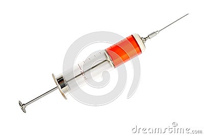 Old glass syringe and vaccine Stock Photo