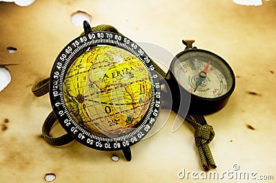 Old globe and compass Stock Photo