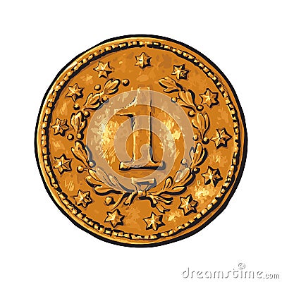 Old gold coin Vector Illustration