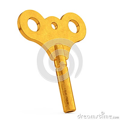 Old Gold Metal Windup Key for Clock and Toys. 3d Rendering Stock Photo