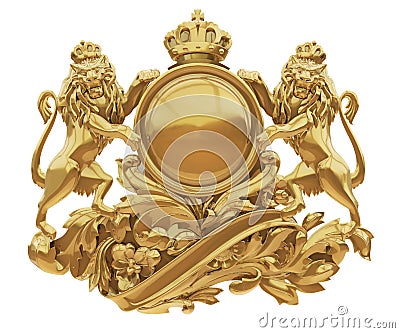 Old golden coat of arms with lions isolate Stock Photo