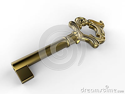 Old golden key Cartoon Illustration