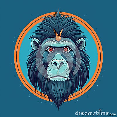 Cosmic Gorilla Head Illustration In Dark Cyan And Orange Cartoon Illustration