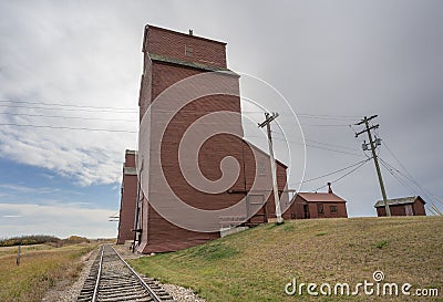 Old Grain Elevator on the Prairie at Rowley Stock Photo