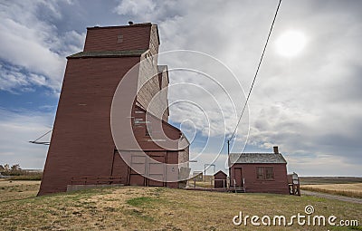 Old Grain Elevator on the Prairie at Rowley Stock Photo