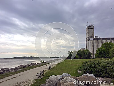 Old grain terminal in Sunset Point park, Collingwood, Ontario. Editorial Stock Photo