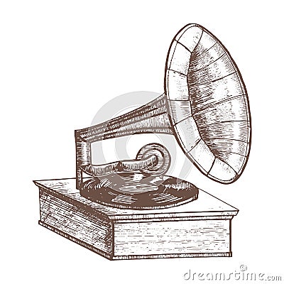 Old Gramophone Hand Draw Sketch. Vector Vector Illustration