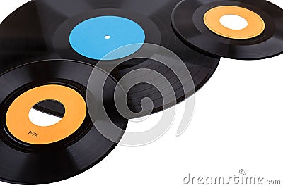 Old gramophone vinyl records isolated on white Stock Photo