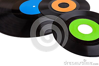 Old gramophone vinyl records isolated on white background Stock Photo