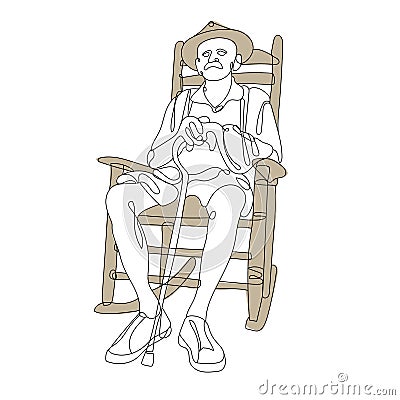 Old Grandparents line drawing vector sketch on rocking chair Vector Illustration