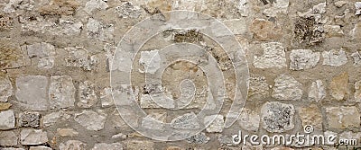 Old Granite Stone Wall With Cement Seam, Stonework Wide Background Stock Photo