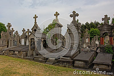 Old graves on the Campo Santo burial ground in Ghent, Flanders Editorial Stock Photo