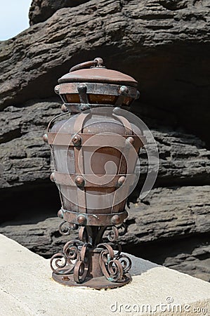Old gray lamp with rusty details Stock Photo