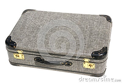 Old gray suitcase on white background Stock Photo
