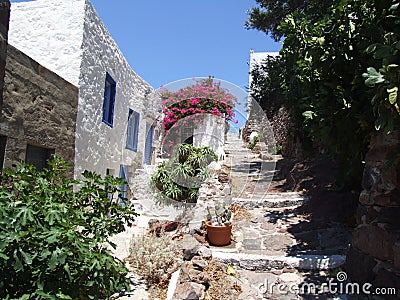 An old greek house on the way to Plaka Castle Stock Photo