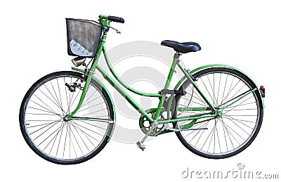 Old green bicycle whit basket Stock Photo