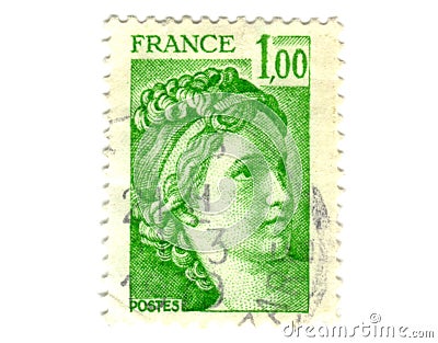 Old green french stamp Editorial Stock Photo