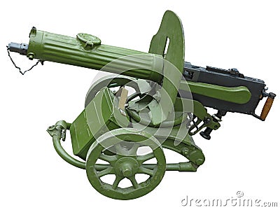 Old green Maxim machine gun isolated on white background Stock Photo