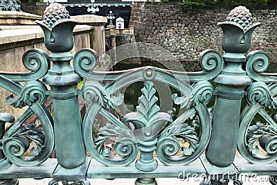 Old green metal fence around the palace Stock Photo