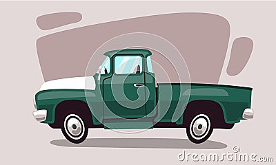 Old green pickup truck in cartoon style Stock Photo