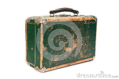 Old green shabby suitcase Stock Photo