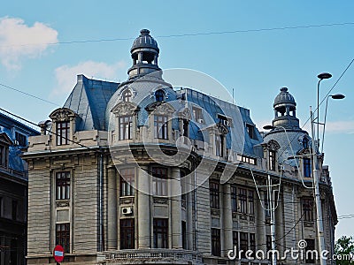An Old Grey Stone House With Turrets, Bucharest, Romania Stock Photo
