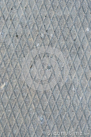 Old grey weathered concrete plate, rough grunge abstract cement tile texture diagonal groove pattern macro closeup, vertical Stock Photo