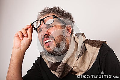 Old grumpy blind man Stock Photo