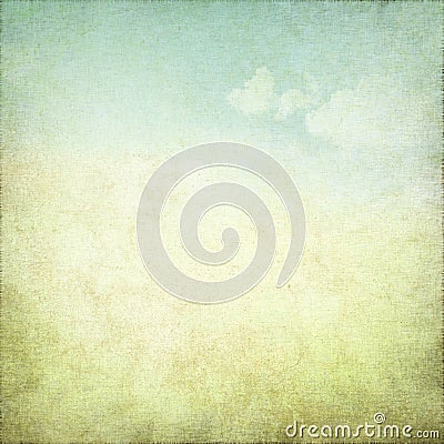 Old grunge background with delicate abstract canvas texture and blue sky view Stock Photo