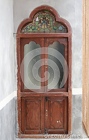 Old grunge brown wooden door. Ancient wood doors Stock Photo