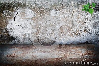 Old grunge dark room concrete wall, rust stains concrete floor b Stock Photo