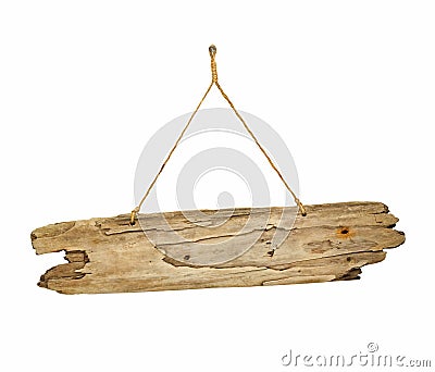 Driftwood wooden sign board on string Stock Photo