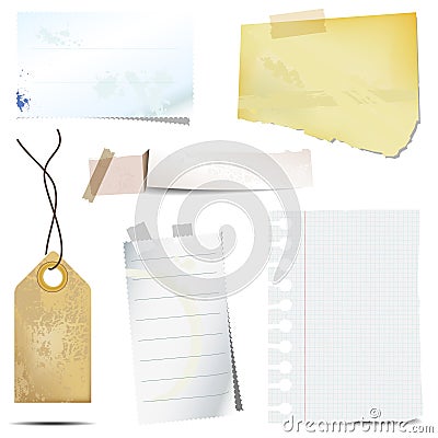 Old grungy paper stickers and scraps Stock Photo