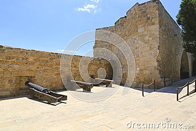 Old guns in Larnaka medieval Castle Stock Photo