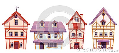 Old half-timbered houses in german village Vector Illustration
