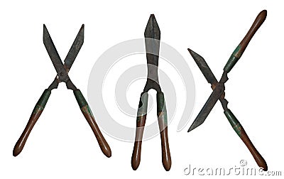 Old Hand Held Tools Pruning Shears 4 Trees Shrubs Stock Photo